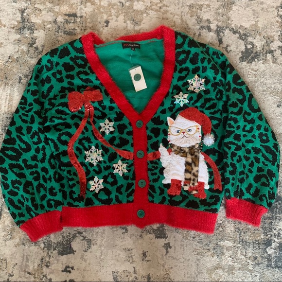 Ugly Christmas Cat Sweater Leopard 